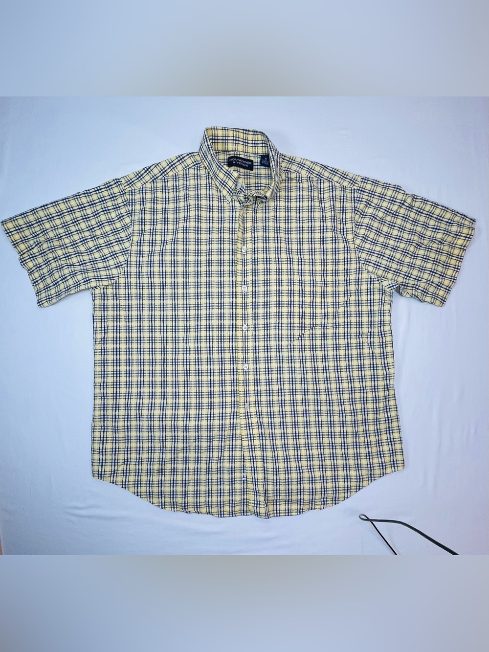 Roundtree & Yorke Yellow Plaid Short Sleeve Button-Up Shirt XL